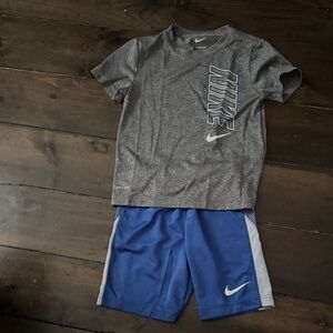 Nike Kids Charcoal and Royal Blue Tee and Shorts